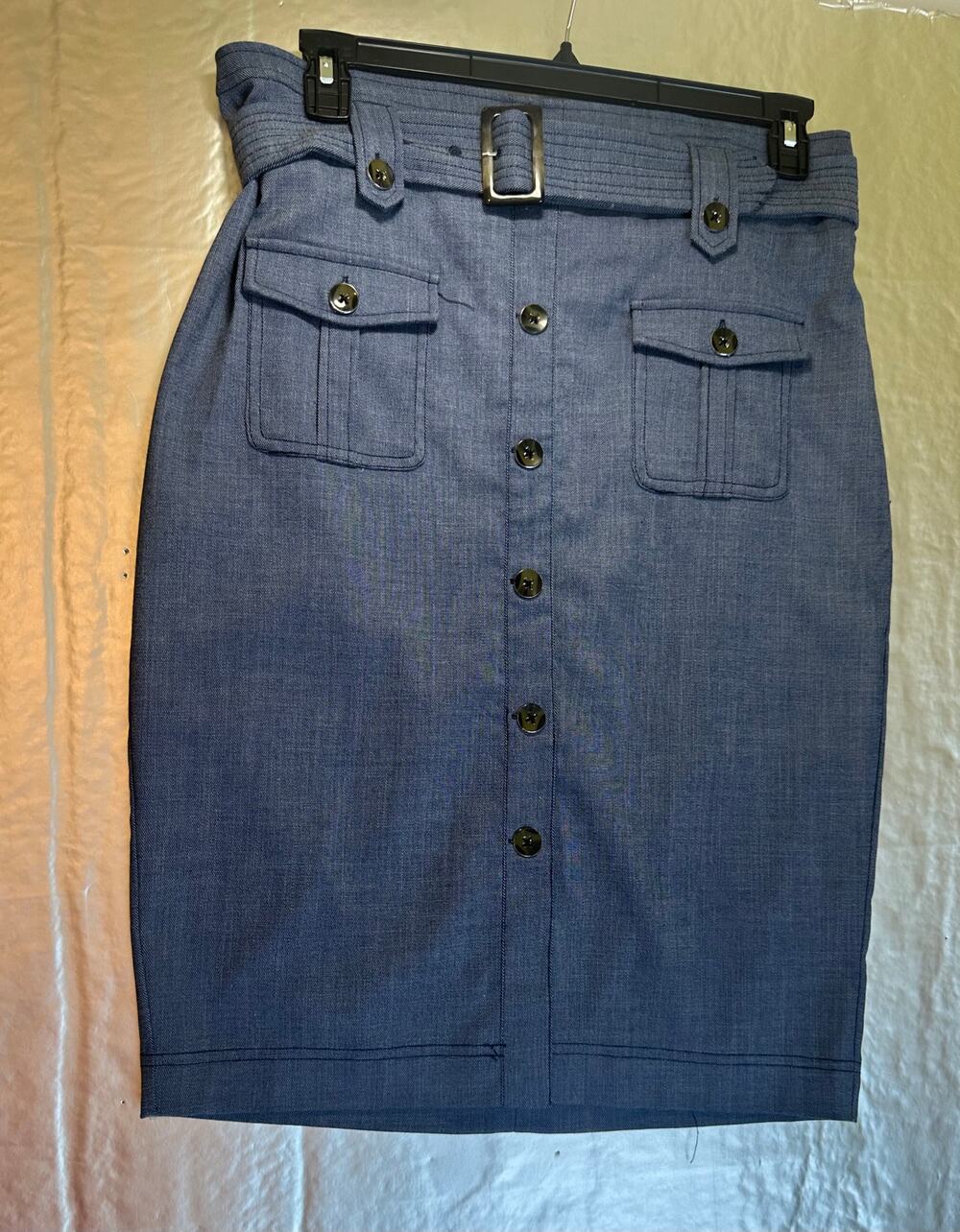NY&Co 7th Avenue 14 Blue Belted Button Front Pencil Skirt NWT